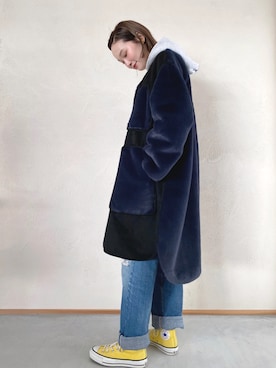 「オーバーコート」｜「アイテム（ムートンコート）」を使った、mioさん（レディース・166cm）の冬コーディネート