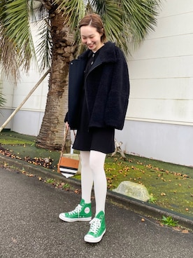 「アイテム（タイツ/ストッキング、ホワイト系）」を使った、mioさん（レディース・166cm）の冬コーディネート