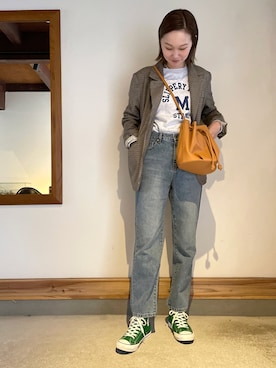 「mignon（ミニョン）のアイテム（スウェット）」を使った、mioさん（レディース・166cm）の春コーディネート