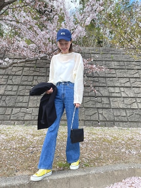 「mignon（ミニョン）のアイテム（デニムパンツ）」を使った、mioさん（レディース・166cm）の春コーディネート