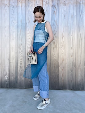 「mignon（ミニョン）のアイテム（デニムパンツ）」を使った、mioさん（レディース・165cm）の春コーディネート