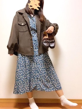 「レトロワンピース」｜「アイテム（ジャケット/アウター）」を使った、kakipiさん（レディース・159cm）の秋コーディネート