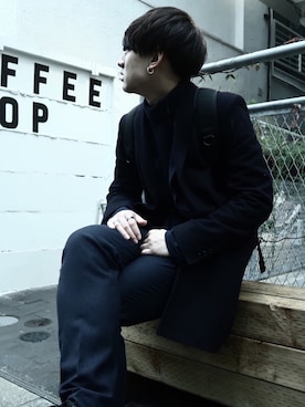 「LAD MUSICIAN（ラッドミュージシャン）のアイテム（チェスターコート）」を使った、Hirokiさん（メンズ・177cm）の春コーディネート