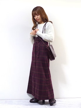 「ケーブルニット」｜「アイテム（ジャンパースカート）」を使った、ぽーさん（レディース・148cm）の秋コーディネート