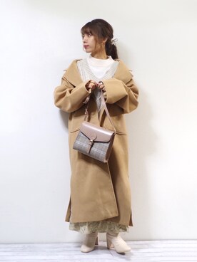 「sakishimatokyo（サキシマトーキョー）のアイテム（ノーカラーコート）」を使った、ぽーさん（レディース・148cm）の冬コーディネート