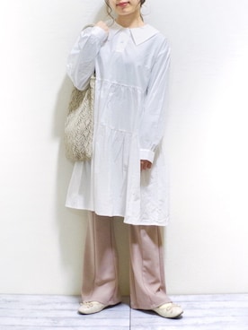 「sakishimatokyo（サキシマトーキョー）のアイテム（シャツワンピース）」を使った、ぽーさん（レディース・148cm）の春コーディネート