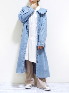 「sakishimatokyo（サキシマトーキョー）のアイテム（シャツワンピース）」を使った、ぽーさん（レディース・148cm）の春コーディネート