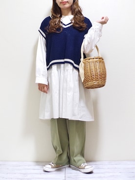 「sakishimatokyo（サキシマトーキョー）のアイテム（シャツワンピース）」を使った、ぽーさん（レディース・148cm）の春コーディネート