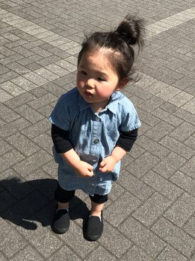 「bp KIDS MARKETのアイテム（シャツ/ブラウス、ブルー系）」を使った、Otooo♪さん（キッズ・80cm）の春コーディネート