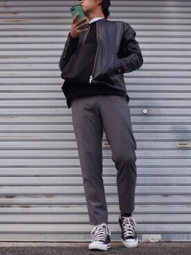 「寒い」｜「アイテム（ライダースジャケット）」を使った、eeemmm【62kg】さん（メンズ・169cm）の冬コーディネート