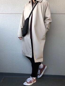 「417 EDIFICE（フォーワンセブンエディフィス）のアイテム（ステンカラーコート）」を使った、えーきち【62kg】さん（メンズ・169cm）の春コーディネート