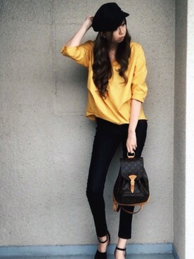 「GRL（グレイル）のカットオフストレッチスキニーパンツ（その他パンツ）」を使った、桧山えり梛さん（レディース・174cm）の夏コーディネート