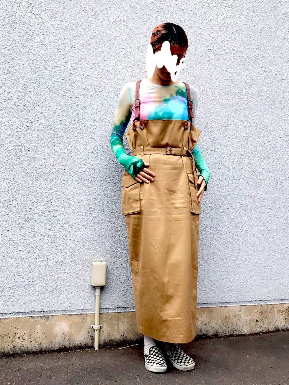 「Littlesuzie、ジャンパースカート、maisonspecial、シースルートップス、綿100％」｜「MAISON SPECIALの【Chara×Takako Noel×MAISON SPECIAL】フォトプリントシアートップ【MAISON SPECIAL/メゾンスペシャル】（Tシャツ/カットソー、その他）」を使った、Chinkkarinさん（レディース・165cm）の春コーディネートの1枚目の写真