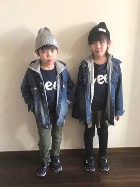 「Lee（リー）のアイテム（Tシャツ/カットソー）」を使った、R♡Sさん（キッズ・126cm）の冬コーディネート