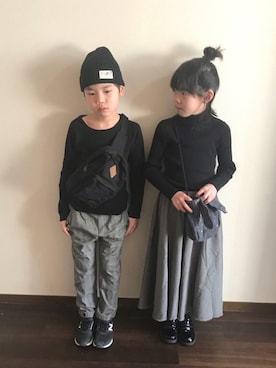 「devirock（デビロック）のアイテム（ショルダーバッグ）」を使った、R♡Sさん（キッズ・126cm）の冬コーディネート