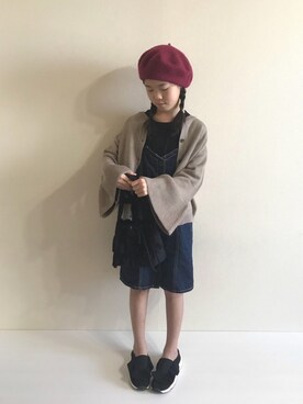 「サロペットスカート」｜「アイテム（ハンチング/ベレー帽）」を使った、R♡Sさん（キッズ・130cm）の秋コーディネート