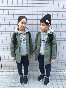 「Lee（リー）のアイテム（バックパック/リュック）」を使った、R♡Sさん（キッズ・130cm）の冬コーディネート