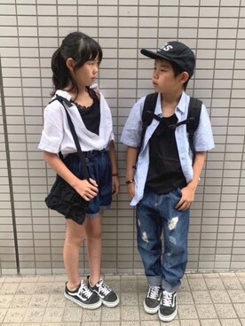 「LEGURUS STANDARD（レグルススタンダード）のアイテム（キャップ）」を使った、R♡Sさん（キッズ・135cm）の夏コーディネート