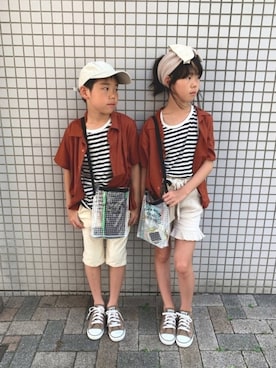 「devirock（デビロック）のオープンカラーシャツ（シャツ/ブラウス）」を使った、R♡Sさん（キッズ・135cm）の夏コーディネート