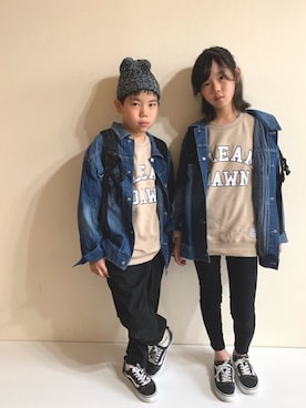 「Lee（リー）のアイテム（バックパック/リュック）」を使った、R♡Sさん（キッズ・137cm）の秋コーディネート