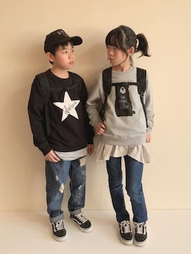 「Lee（リー）のアイテム（バックパック/リュック）」を使った、R♡Sさん（キッズ・137cm）の秋コーディネート