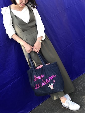 「mysty woman（ミスティウーマン）のアイテム（オールインワン・サロペット）」を使った、ななみさん（レディース・156cm）の秋コーディネート