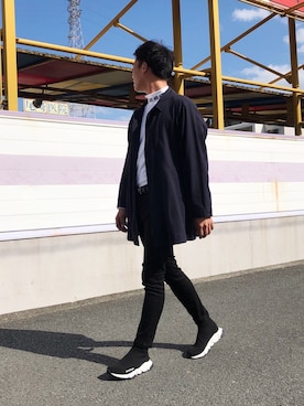 「平成最後のWEARISTAセンバツ」｜「アイテム（ステンカラーコート）」を使った、eiseiiwamiさん（メンズ・175cm）の春コーディネート
