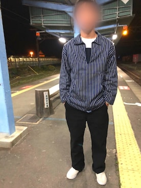 「古着のアイテム（シャツ/ブラウス、ブルー系）」を使った、ぴょんつるさん（メンズ・170cm）の春コーディネート