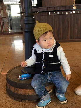「しまむら（シマムラ）のアイテム（その他アウター）」を使った、HARU‎🐾さん（キッズ・80cm）の冬コーディネート