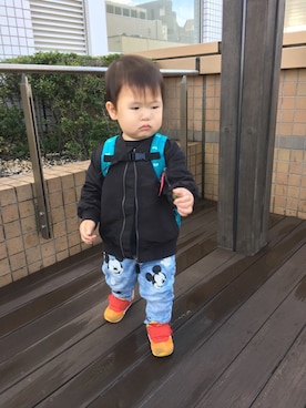 「バックプリント」｜「アイテム（MA-1）」を使った、HARU‎🐾さん（キッズ・80cm）の春コーディネート