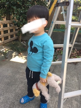 「HANES（ヘインズ）のアイテム」を使った、HARU‎🐾さん（キッズ・90cm）の春コーディネート
