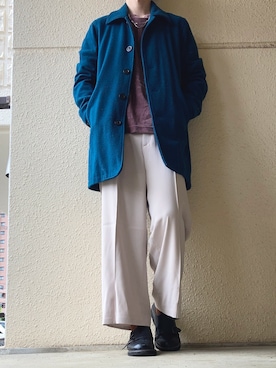 「MHL.（エムエイチエル）のアイテム（チェスターコート）」を使った、Shibuさん（メンズ・177cm）の秋コーディネート