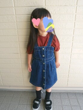 「apres les cours（アプレレクール）のアイテム（ジャンパースカート）」を使った、miuさん（キッズ・100cm）の秋コーディネート