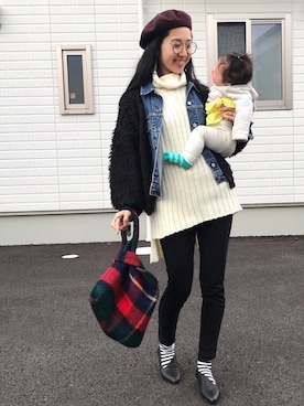 「ボーダーソックス」｜「アイテム（ハンチング/ベレー帽）」を使った、yukariさん（レディース・168cm）の冬コーディネート