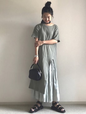 「LIPSTAR（リップスター）のバックベルトワッフルスリット半袖ワンピース（ワンピース）」を使った、yukariさん（レディース・168cm）の夏コーディネート