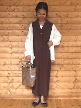 「ケーブルカーディガン」｜「アイテム（その他）」を使った、yukariさん（レディース・168cm）の秋コーディネート