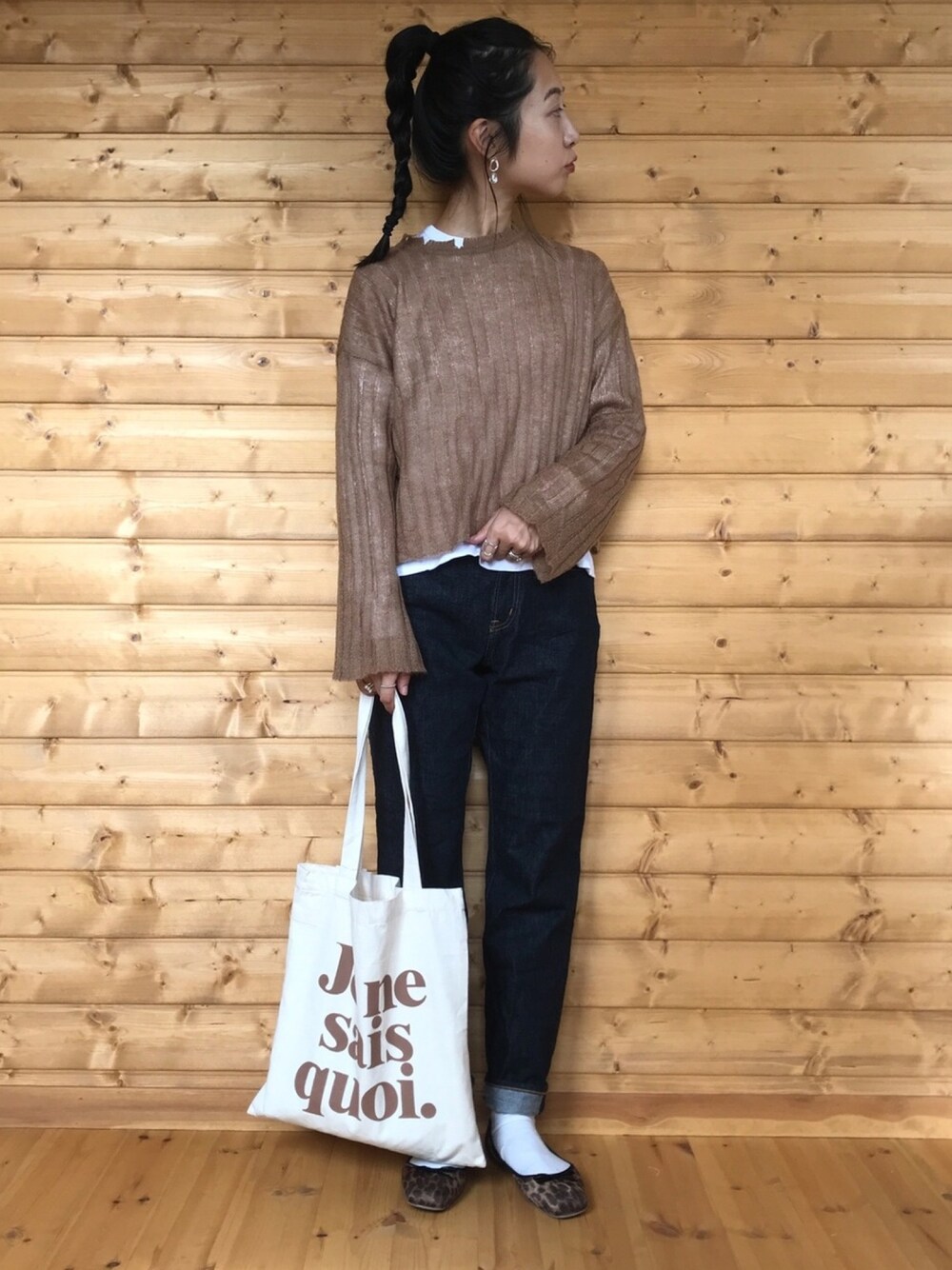 「ニットミックス、knitmix、knit_mix、モヘアニット、ダメージ加工、カジュアルコーデ、zozoデニム」｜「Knit Mixの【Knit Mix】2019秋冬 ダメージ加工 モヘアリブニット（ニット/セーター、ブラウン系）」を使った、yukariさん（レディース・168cm）の秋コーディネートの1枚目の写真