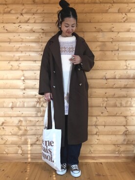 「ジャガード」｜「アイテム（チェスターコート）」を使った、yukariさん（レディース・168cm）の秋コーディネート