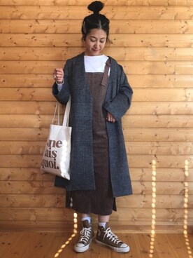 「ノーカラー」｜「アイテム（その他アウター）」を使った、yukariさん（レディース・168cm）の秋コーディネート