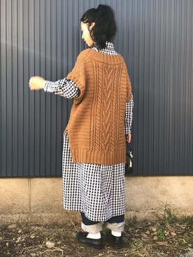 「Libra Cue（リブラ キュー）のアイテム（シャツワンピース）」を使った、yukariさん（レディース・168cm）の秋コーディネート