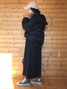 「Aunt Marie's（アントマリーズ）のAUNT MARIE'S バックプリーツフーディーワンピース（ワンピース）」を使った、yukariさん（レディース・168cm）の冬コーディネート