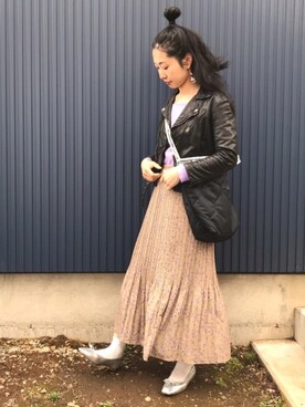 「アーバンリサーチ」｜「アイテム（ライダースジャケット）」を使った、yukariさん（レディース・168cm）の春コーディネート