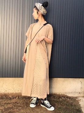 「アイテム（バンダナ/スカーフ、ホワイト系）」を使った、yukariさん（レディース・168cm）の夏コーディネート
