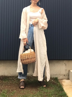 「Flea Store Vegetal（フリーストアベジタル）のアイテム（かごバッグ）」を使った、yukariさん（レディース・168cm）の夏コーディネート