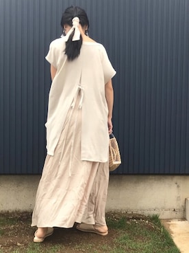 「Aunt Marie's（アントマリーズ）のAUNT MARIE'S ハーフスリーブバックスリットシャツ（シャツ/ブラウス）」を使った、yukariさん（レディース・168cm）の夏コーディネート