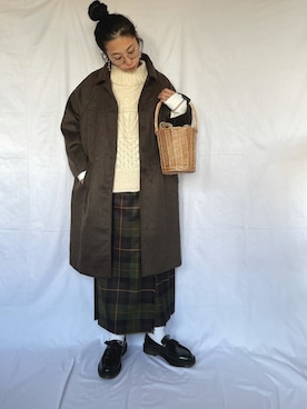 「Libra Cue（リブラ キュー）のアイテム（ステンカラーコート）」を使った、yukariさん（レディース・168cm）の秋コーディネート