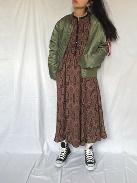 「SonnyLabel」｜「アイテム（MA-1）」を使った、yukariさん（レディース・168cm）の秋コーディネート
