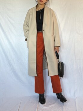 「アシンメトリー」｜「アイテム（ノーカラーコート）」を使った、yukariさん（レディース・168cm）の秋コーディネート