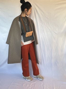 「KBF（ケイビーエフ）のアイテム（ノーカラーコート）」を使った、yukariさん（レディース・168cm）の冬コーディネート
