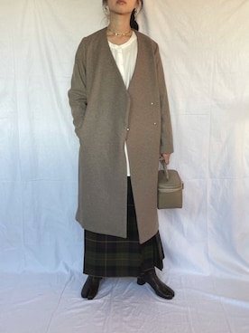 「KBF（ケイビーエフ）のアイテム（ノーカラーコート）」を使った、yukariさん（レディース・168cm）の冬コーディネート